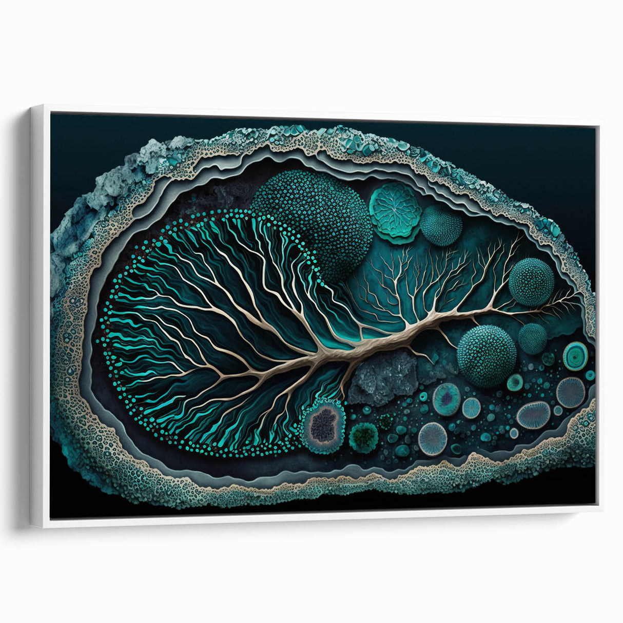 Canvas Art for Dining Area - Teal Geode Tree Abstract Print