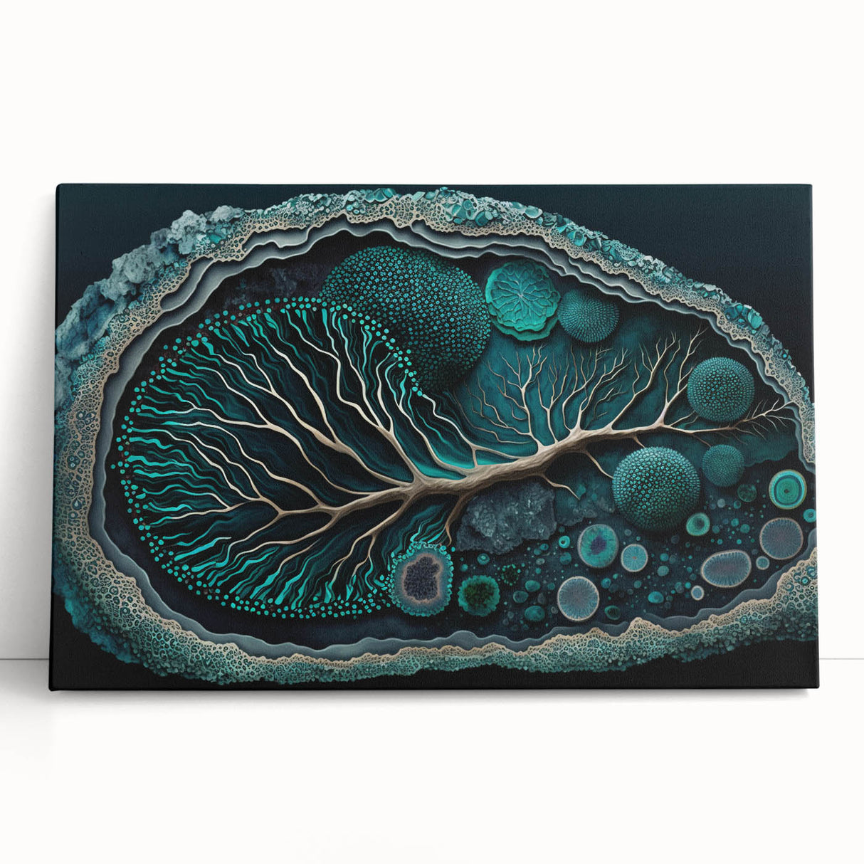 Canvas Art for Dining Area - Teal Geode Tree Abstract Print