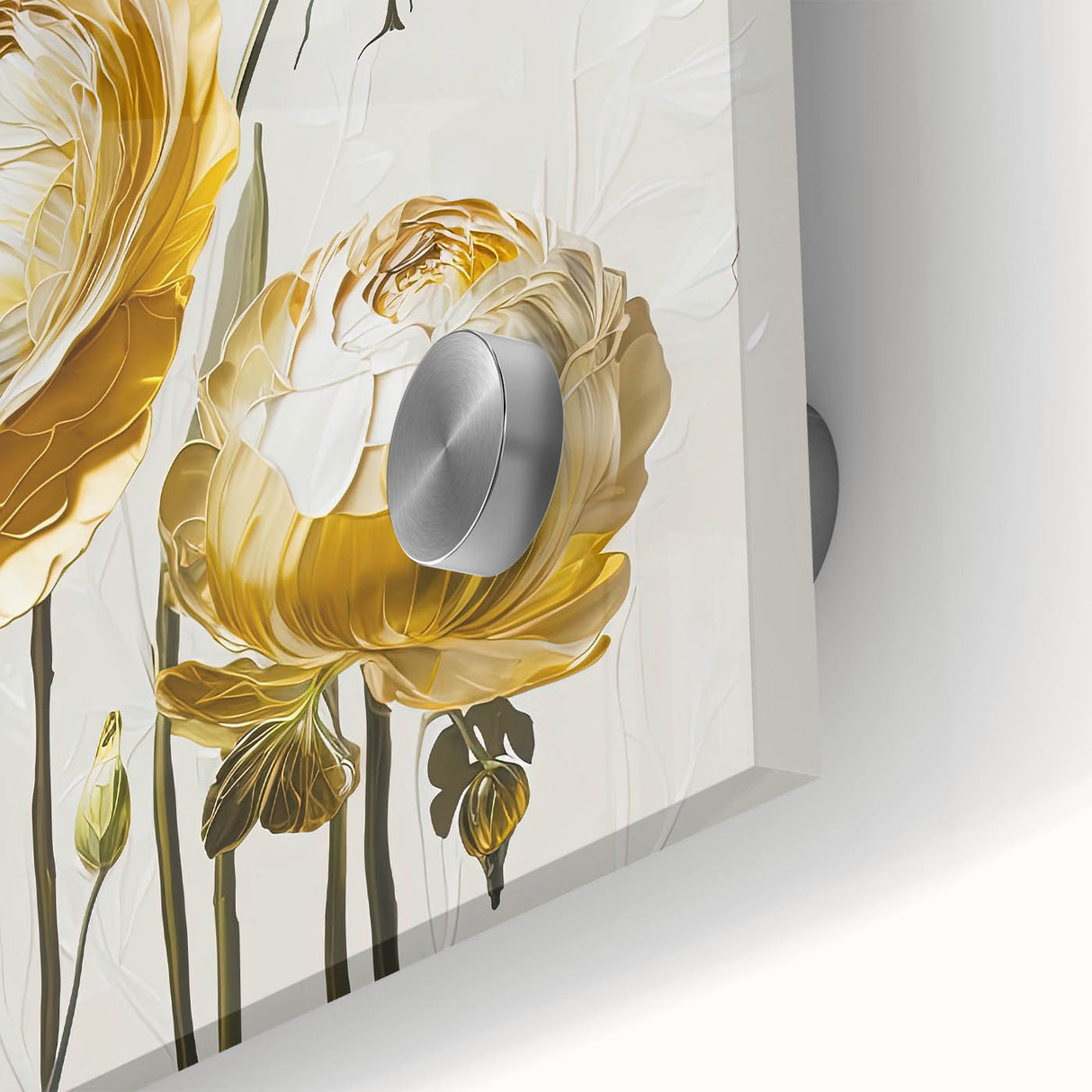 Golden Floral Elegance - Modern Living Room Wall Art