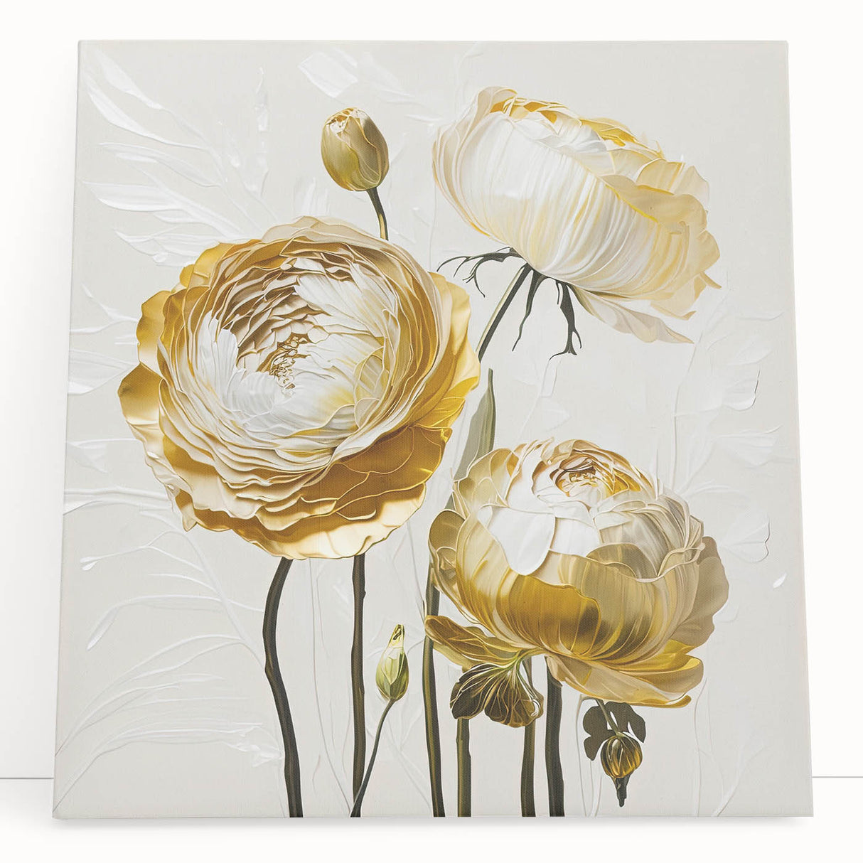 Golden Floral Elegance - Modern Living Room Wall Art
