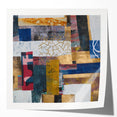 Abstract geometric art print mockup showcasing a glossy finish, featuring vibrant colors and dynamic shapes, ideal for modern home decor and artistic displays.