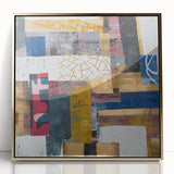 Framed acrylic artwork showcasing an abstract geometric design in gold tones, perfect for modern decor. Ideal for enhancing contemporary interiors with style and elegance.