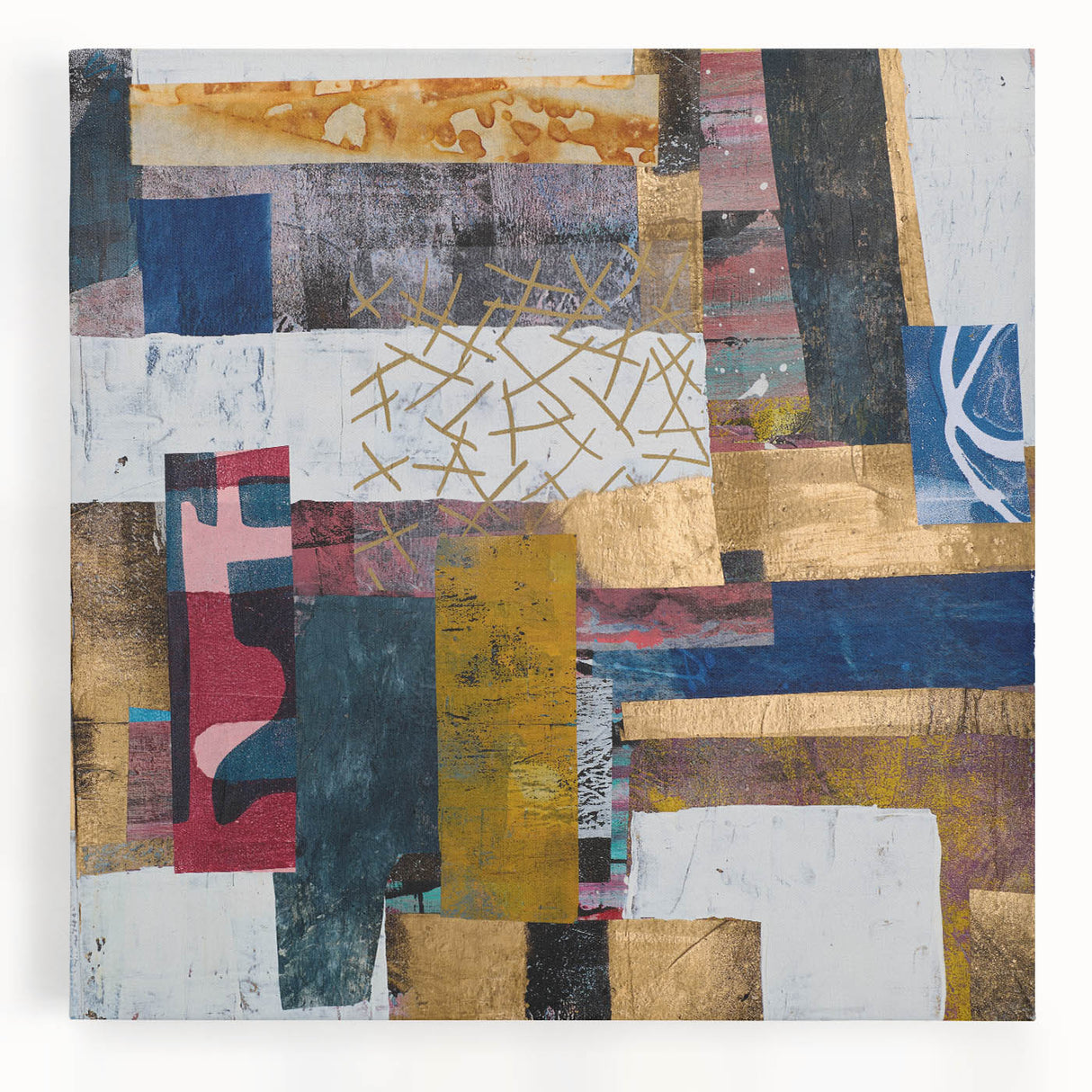 Abstract geometric canvas print in vibrant colors, showcasing bold shapes and lines, ideal for modern home decor. Perfect focal point for any room.