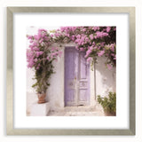 Textured art print of an abstract Greek door design in silver frame, ideal for modern bedroom ambiance.