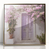 Mid-century modernist acrylic print of a Greek door design in gold tones, ideal for modern art wall decor.