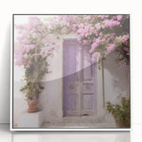 Framed acrylic print of a Greek door in art deco style, featuring white and neutral tones.