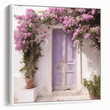 Vintage poster art of a Greek door on framed canvas, featuring black and colorful art, ideal for living room decor.