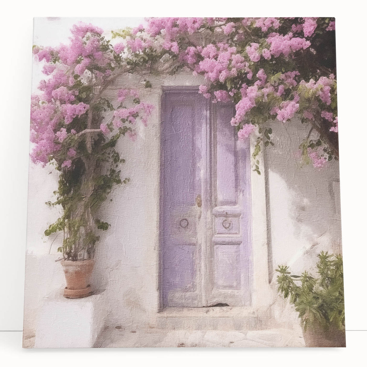 Black and white photo of a Greek doorway on stretched canvas, ideal for kitchen wall art or bedroom decor.