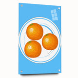 Acrylic glass print of colorful fruit assortment, suited for dining room decoration.