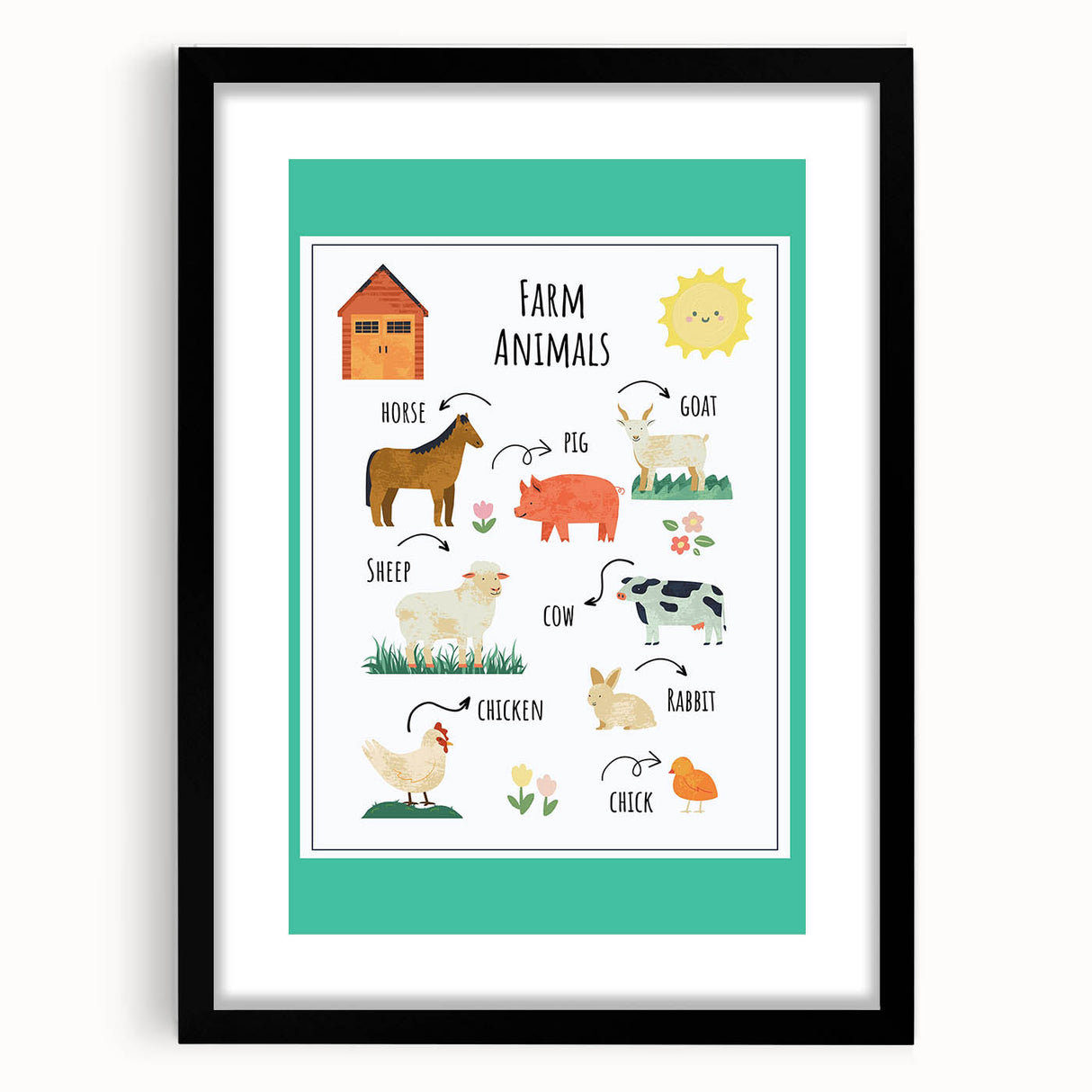 Farm Animals Kids Educational Wall Art – Learning Poster