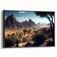 Black and white vintage landscape painting of Algerian scenery on framed canvas, ideal for bedroom wall decor.