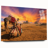 Large abstract depiction of the Egyptian landscape in muted earth tones on acrylic glass.