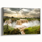 Vintage poster art of an Ethiopian landscape on framed canvas, featuring vibrant colors, ideal for living room decor.