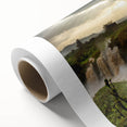 Art Deco style poster of an Ethiopian landscape in muted earth tones on rolled canvas, ideal for nursery wall art.