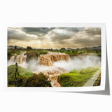 Ethiopian landscape with vibrant floral designs on extra large rolled canvas, ideal for dining room wall art.