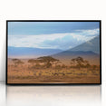 Large abstract wall art depicting a Kenyan scenery in muted earth tones on a framed acrylic panel.