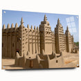 Large abstract wall art depicting a Mali scenery in earthy tones on acrylic glass, suitable for bedroom or dining room decor.
