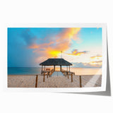 Extra large rolled print of a Mauritian landscape with vibrant green and blue tones, ideal for dining room wall art.