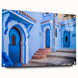 Abstract Moroccan landscape on acrylic glass, featuring earth tones, ideal for dining room art.