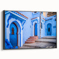 Black and white framed canvas of a Moroccan landscape, ideal for bedroom wall art in a vintage poster style.