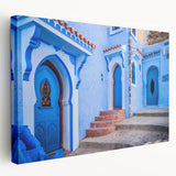 A stretched canvas featuring a Moroccan landscape in earth tones, ideal for kitchen wall art.