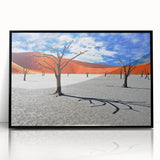 Large abstract wall art depicting a Namibian landscape in muted earth tones on framed acrylic.