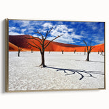 Landscape art painting of Namibia scenery in muted earth tones on a framed canvas, suitable for a living room.