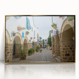 Large art print of a Tunisian landscape in muted earth tones on a framed acrylic, ideal for modern art wall decor.