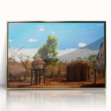 Large acrylic print of a Zambian landscape in mid-century modernist style, featuring muted earth tones.