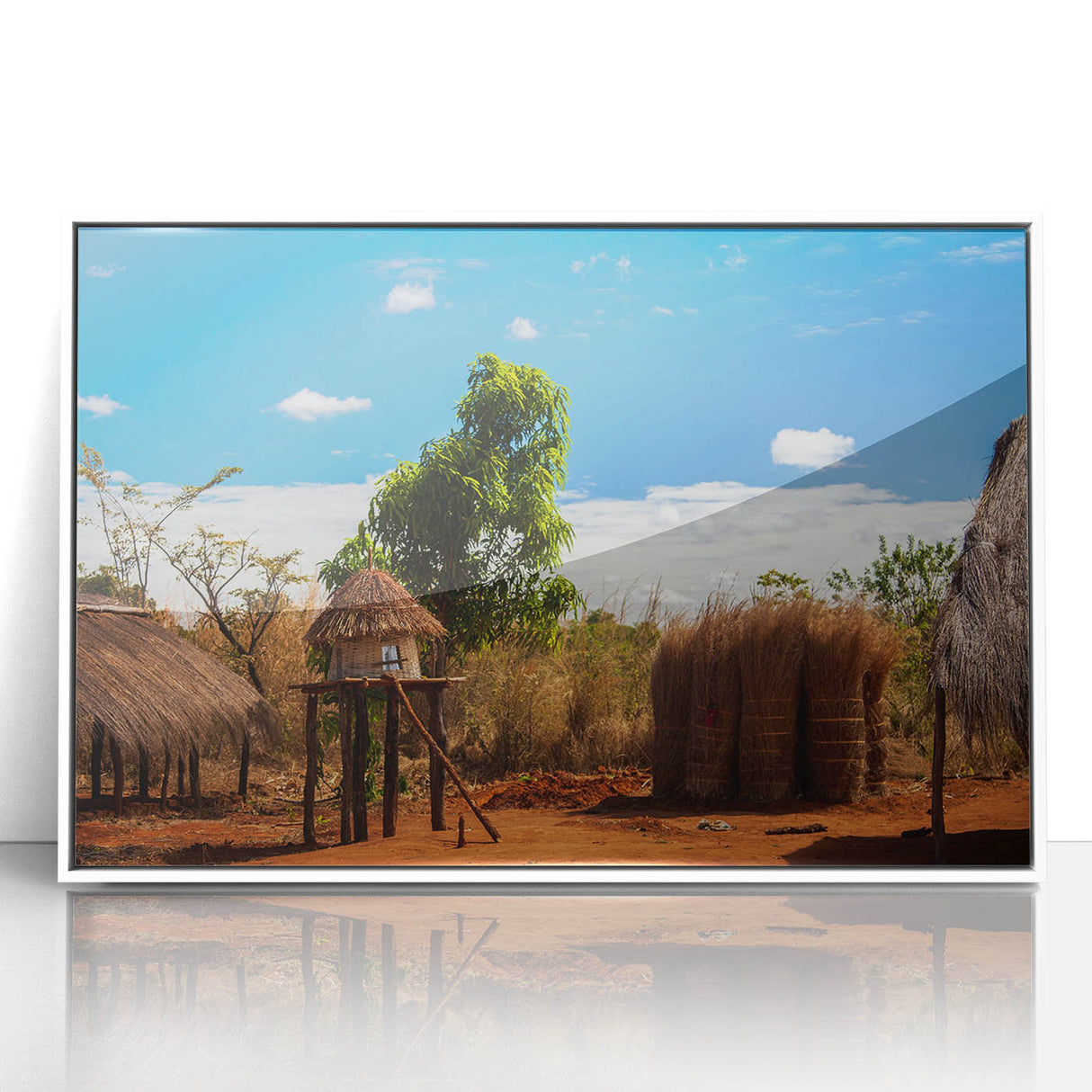 Acrylic print of Zambia scenery in art deco style with muted earth tones, ideal for modern art wall decor.