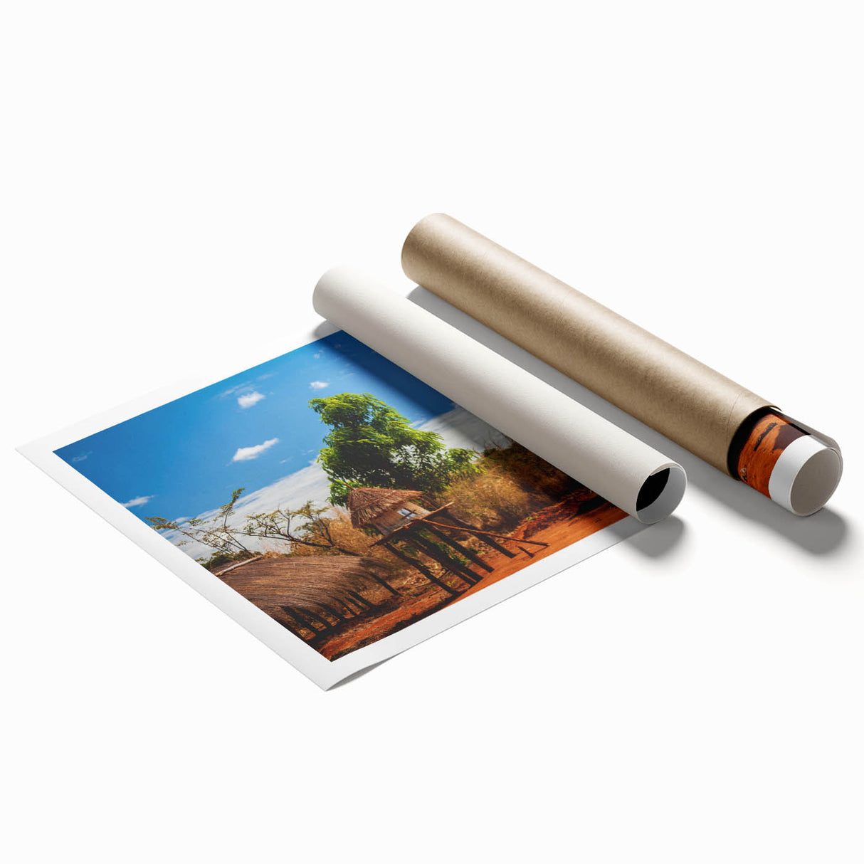 Extra large rolled print of a Zambian landscape with vibrant green flora, ideal for classy bathroom wall art.