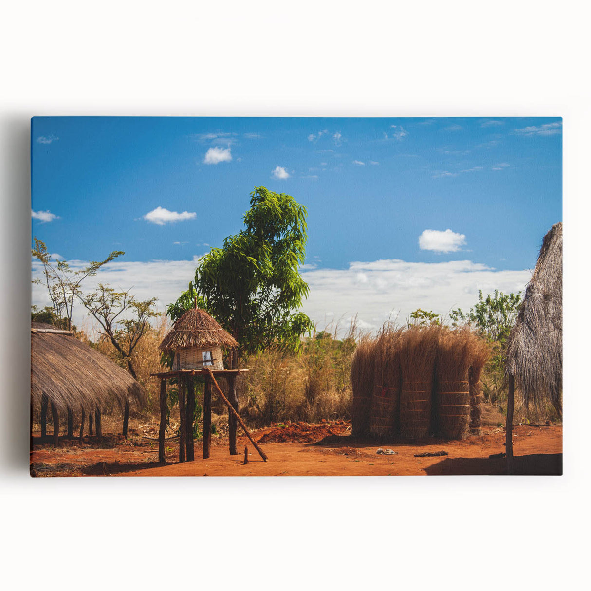 Large black and white stretched canvas featuring a serene Zambian landscape, ideal for kitchen wall art.