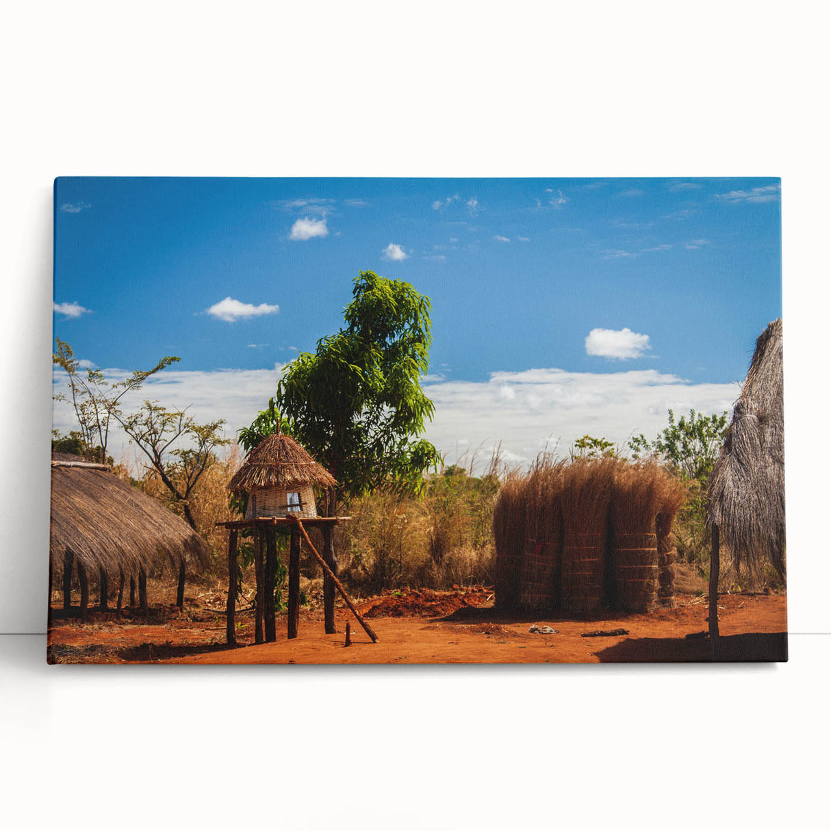 Black and white photograph of an African savannah on stretched canvas, ideal for kitchen wall art or bedroom ambiance.