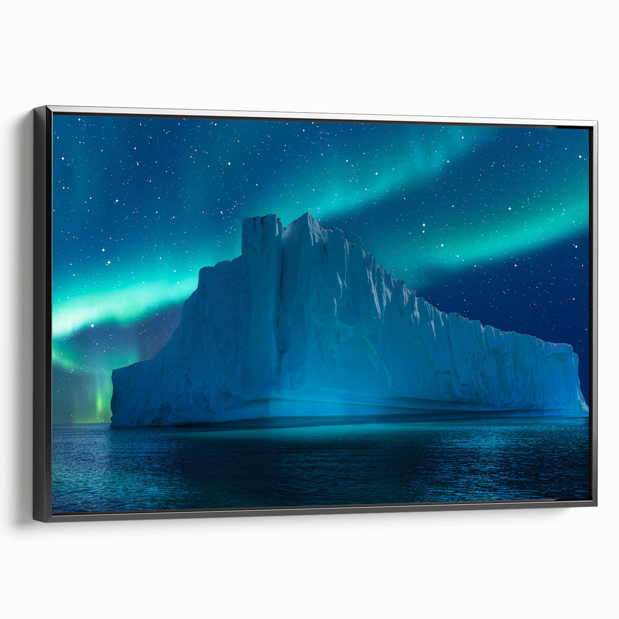 Black and white framed canvas featuring a vintage-style Antarctic landscape, ideal for bedroom wall decor.