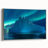 Framed canvas depicting a vintage-style Antarctic landscape in muted gray and blue tones, ideal for office décor.