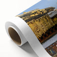 Art Deco poster of Bhutan scenery in pastel shades on rolled canvas, ideal for nursery wall art.
