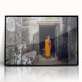 Large abstract wall art depicting a Cambodian landscape in muted earth tones, framed in black acrylic.
