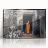 Framed acrylic print of a Cambodian landscape in muted earth tones, ideal for nursery wall art.