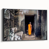 Black and white wall art featuring a Cambodian landscape on framed canvas, suitable for bedroom décor.