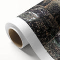 Art deco poster of a Cambodian landscape on rolled canvas, featuring muted earth tones.