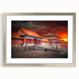 Textured abstract art print of Beijing scenery in muted earth tones on a framed canvas, ideal for bedroom art.