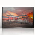 Large abstract wall art depicting a stylized Beijing skyline in muted gray and black tones on a framed acrylic panel.