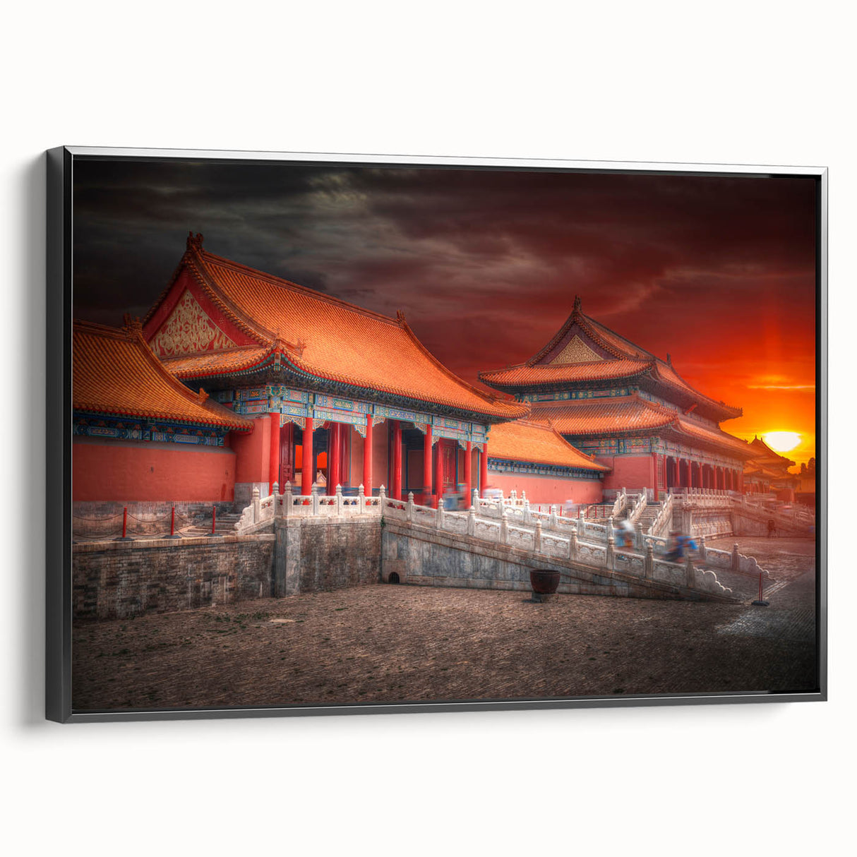 Black and white framed canvas of Beijing landscape in vintage poster style, ideal for bedroom wall decor.