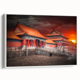 Extra large framed canvas featuring vintage poster art of Beijing scenery in colorful art tones, ideal for living room decor.