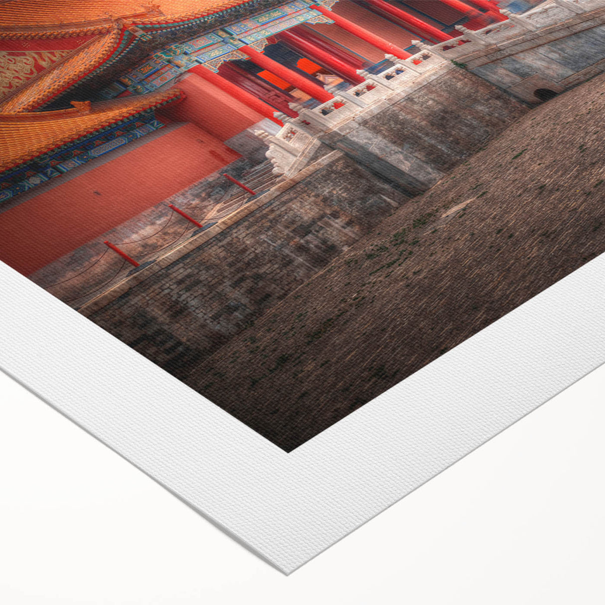 Art deco poster of Beijing skyline in muted gold and black on rolled canvas, suitable for dining room wall art.