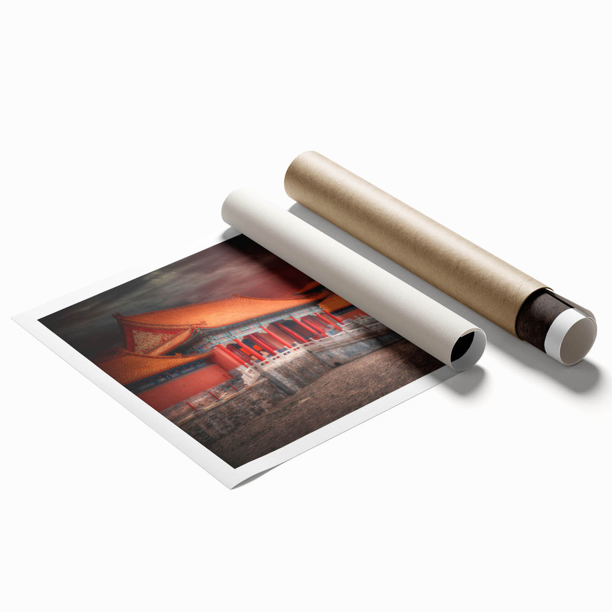Extra large rolled print of a serene Beijing landscape in muted green and blue tones, ideal for classy bathroom wall art.
