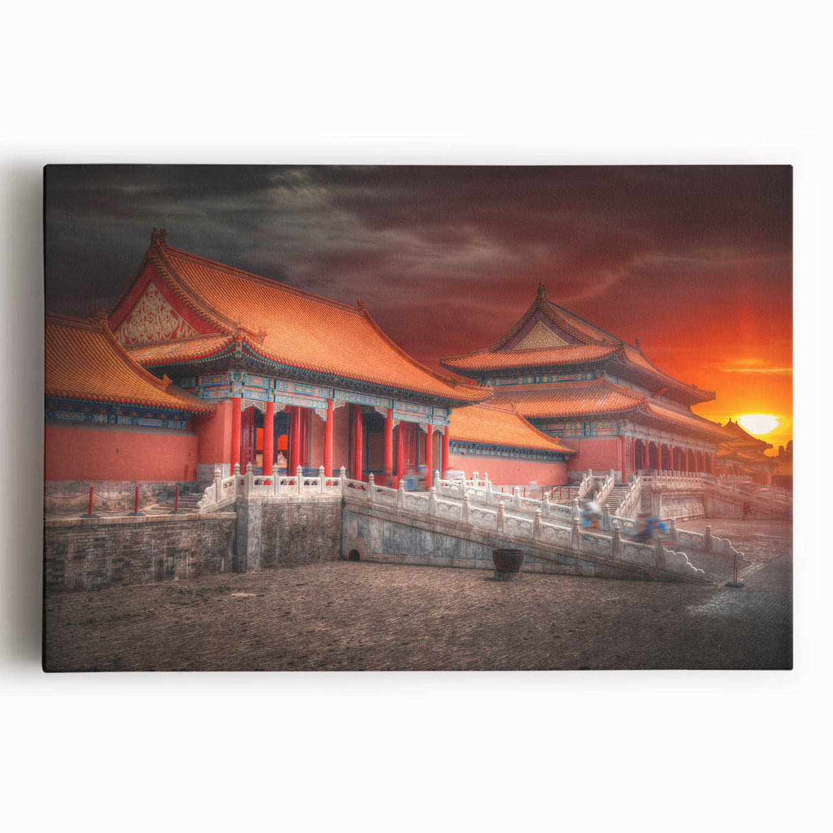 Black and white stretched canvas of Beijing skyline, ideal for kitchen wall art.