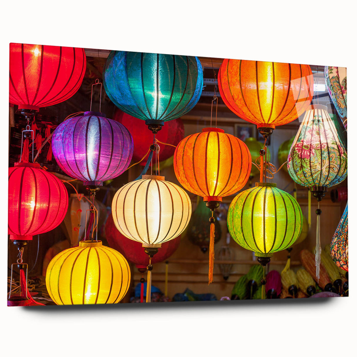 Acrylic print of Shanghai skyline in muted gray and blue tones, suitable for bedroom or dining room decor.
