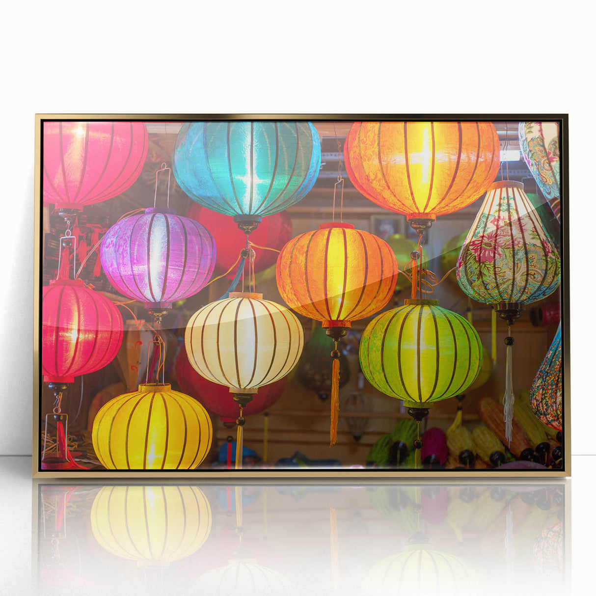 Framed acrylic print of Shanghai skyline in muted gold and gray tones, suitable for modern art wall decor.