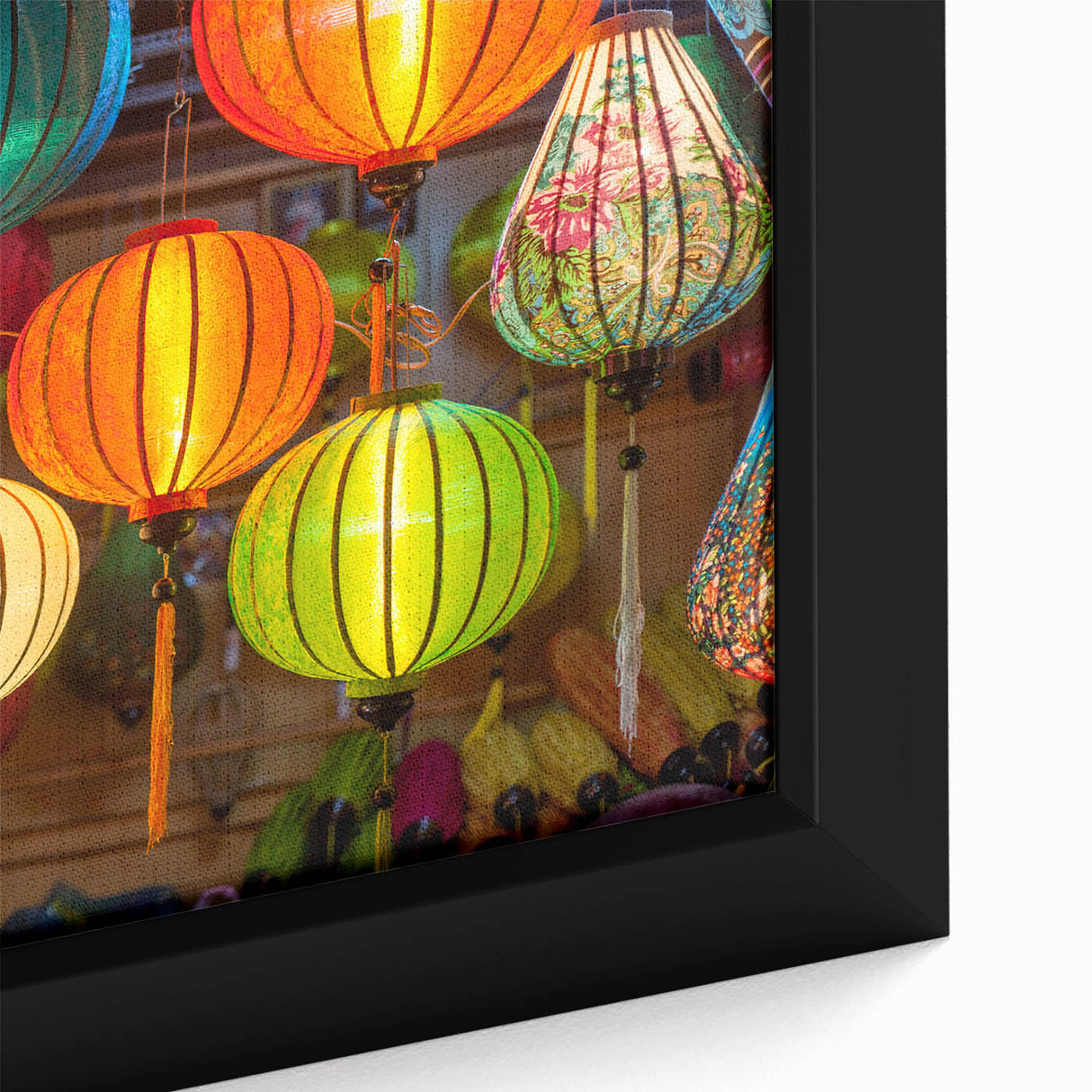 Extra large framed canvas of a textured Shanghai skyline in black with colorful accents, ideal for living room decor.